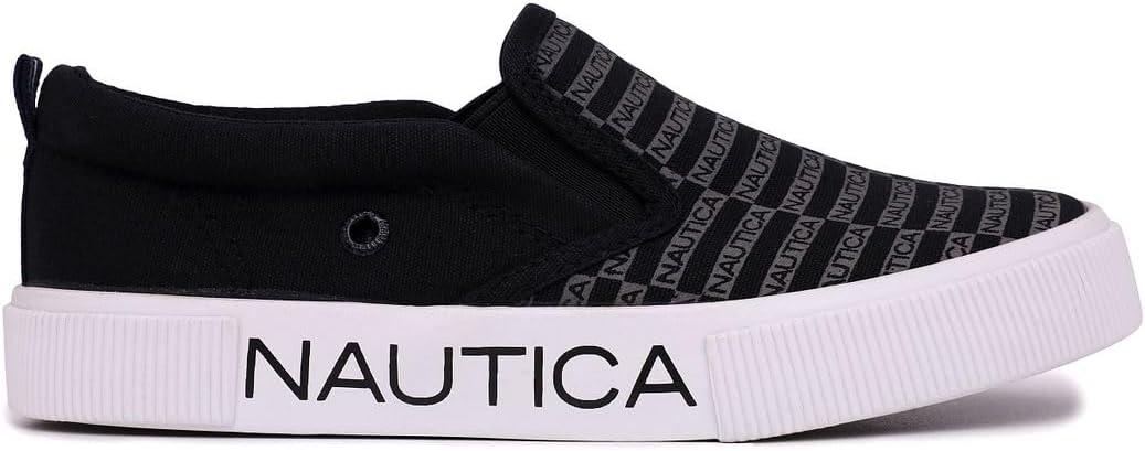 imageNautica Kids SlipOn Sneakers Casual LowTop Shoes for Boys and Girls Comfortable Athletic Style for School Play and Everyday Wear ToddlerLittle KidBig Kid SizesBlack Logo