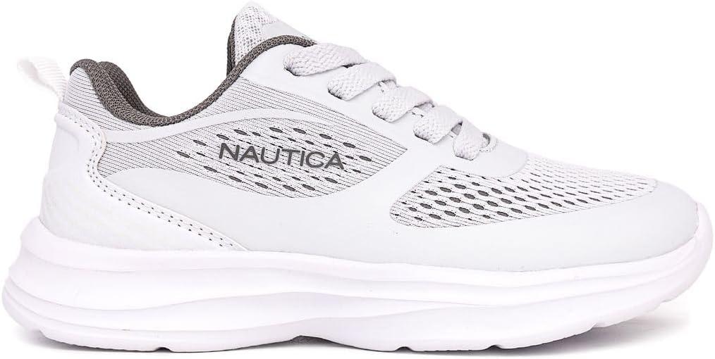 imageNautica Kids Sneakers for Boys amp Girls Max Cushion Fashion Running amp Walking Shoes LaceUpBungee ToddlerLittle KidBig KidWhite Grey