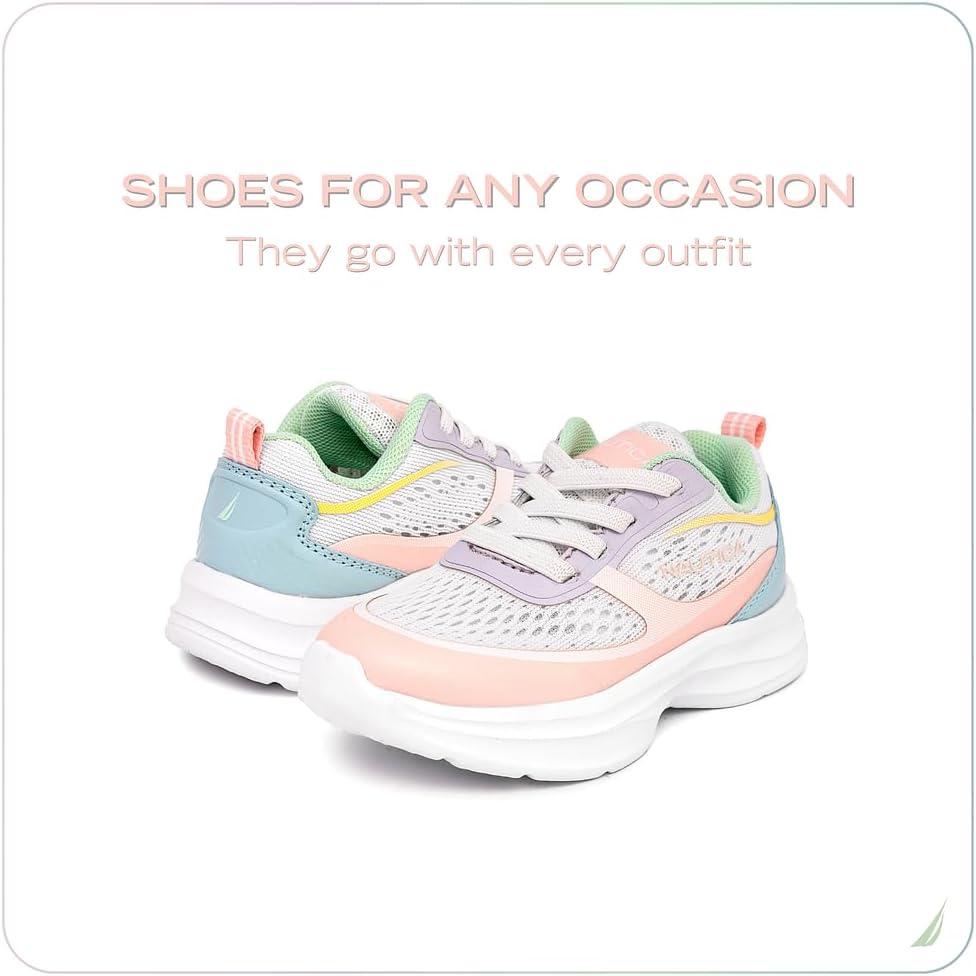imageNautica Kids Sneakers for Boys amp Girls Max Cushion Fashion Running amp Walking Shoes LaceUpBungee ToddlerLittle KidBig KidWhite Pastel