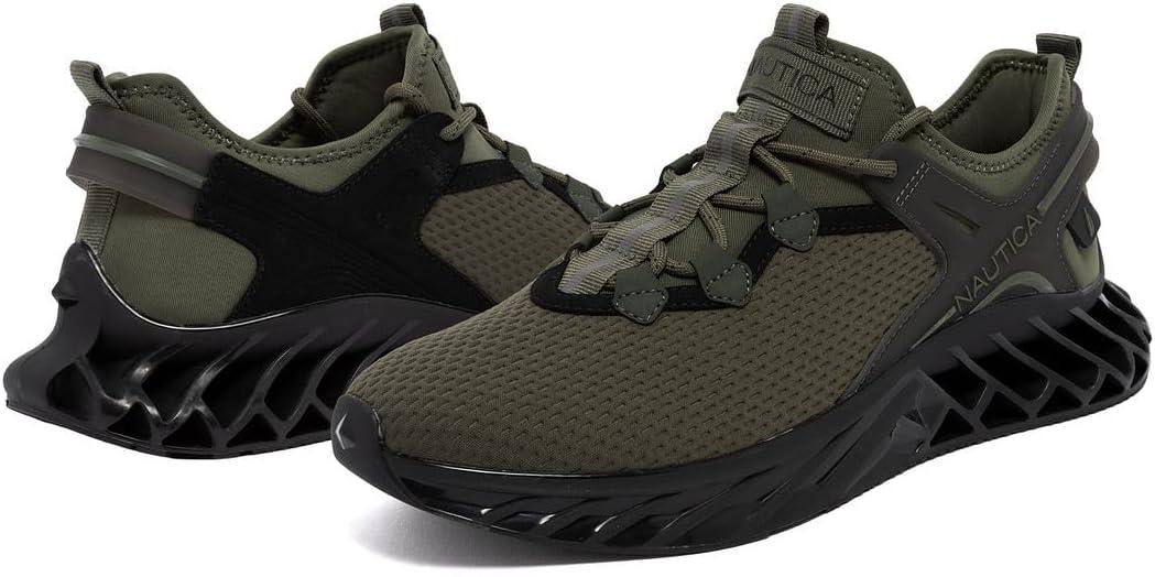 imageNautica Mens Casual Fashion Sneakers Lightweight LaceUp Athletic Walking Shoes for Gym amp Tennis ComfortableOlive Blackwandal