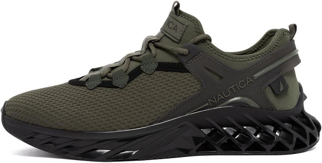 imageNautica Mens Casual Fashion Sneakers Lightweight LaceUp Athletic Walking Shoes for Gym amp Tennis ComfortableOlive Blackwandal