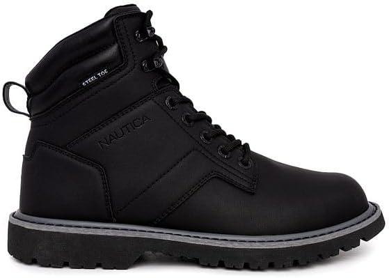 imageNautica Mens Casual Lace Up Ankle Boots High Water amp Slip Resistant Outdoor Lightweight Utility Leather Shoes for Work Winter Walking ConstructionBlack