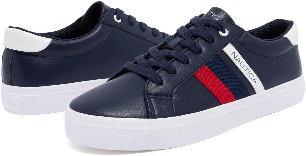 imageNautica Mens Casual Shoe Classic LaceUp Low Top Loafer Fashion Sneaker in Medium amp Wide Width SizesNavy Red White