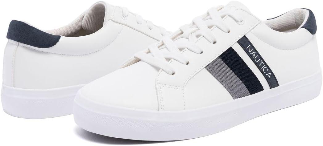 imageNautica Mens Casual Shoe Classic LaceUp Low Top Loafer Fashion Sneaker in Medium amp Wide Width SizesWhite Navy Grey