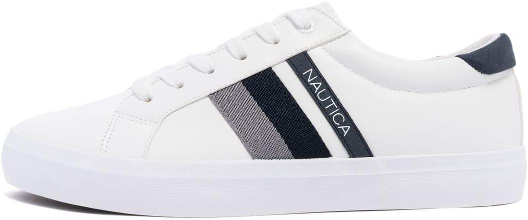 imageNautica Mens Casual Shoe Classic LaceUp Low Top Loafer Fashion Sneaker in Medium amp Wide Width SizesWhite Navy Grey