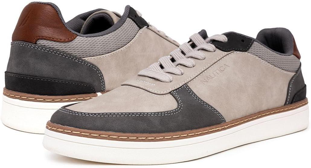 imageNautica Mens Classic LaceUp Low Top Fashion Sneaker Loafer Stylish and Comfortable Casual ShoeGreysavar
