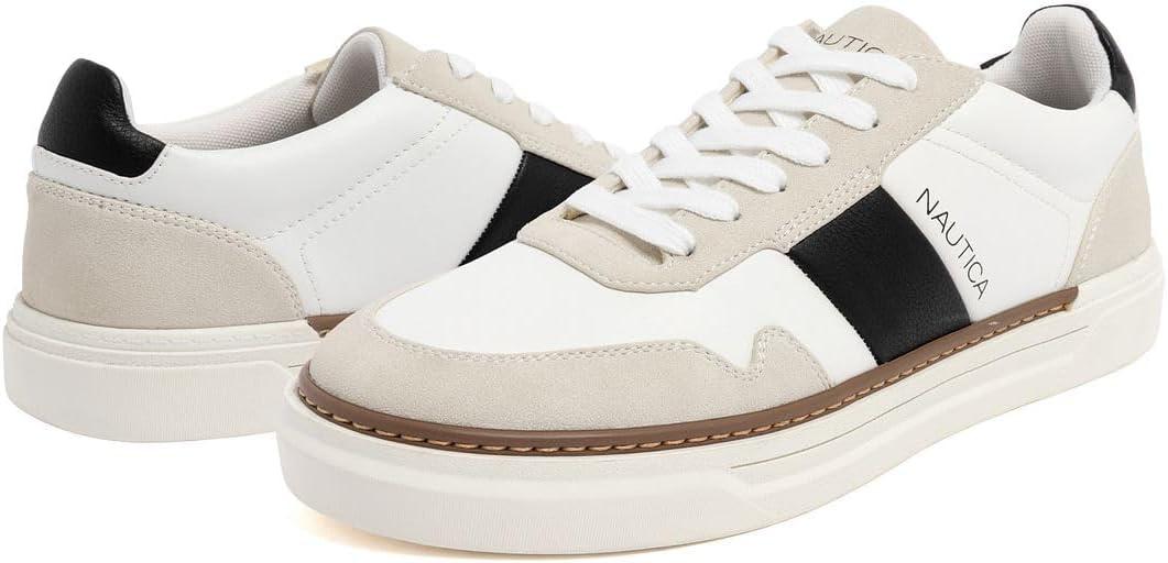 imageNautica Mens Classic LaceUp Low Top Fashion Sneaker Loafer Stylish and Comfortable Casual ShoeWhite Blackspence