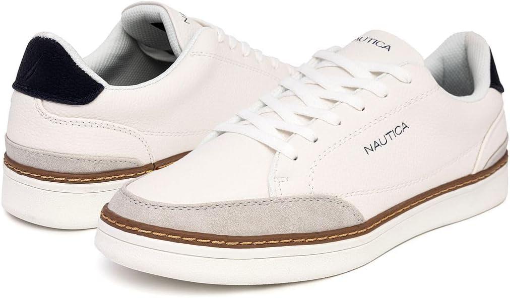 imageNautica Mens Classic LaceUp Low Top Fashion Sneaker Loafer Stylish and Comfortable Casual ShoeWhite Greyjaro