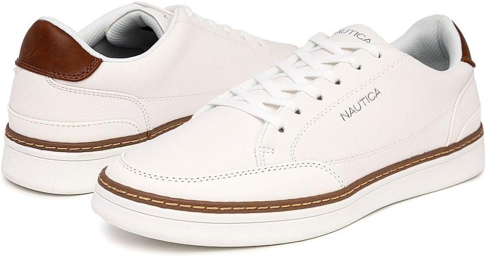 imageNautica Mens Classic LaceUp Low Top Fashion Sneaker Loafer Stylish and Comfortable Casual ShoeWhitejaro