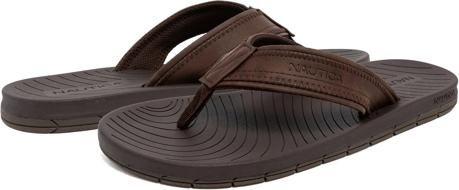 imageNautica Mens Flip Flop Shower Sandals Slides Comfortable Waterproof Beach Footwear SlipOn Thong MediumWide WidthChocolateandriel