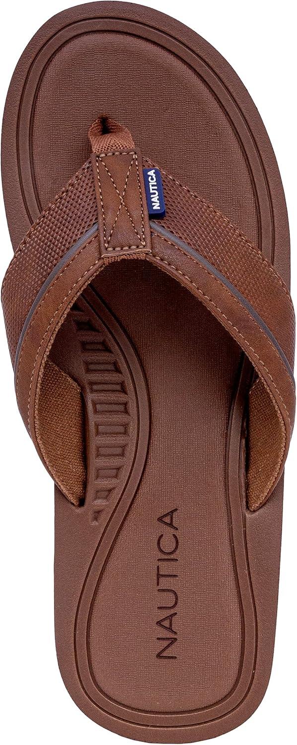 imageNautica Mens Flip Flop Shower Sandals Slides Comfortable Waterproof Beach Footwear SlipOn Thong MediumWide WidthTan Brownlatmon