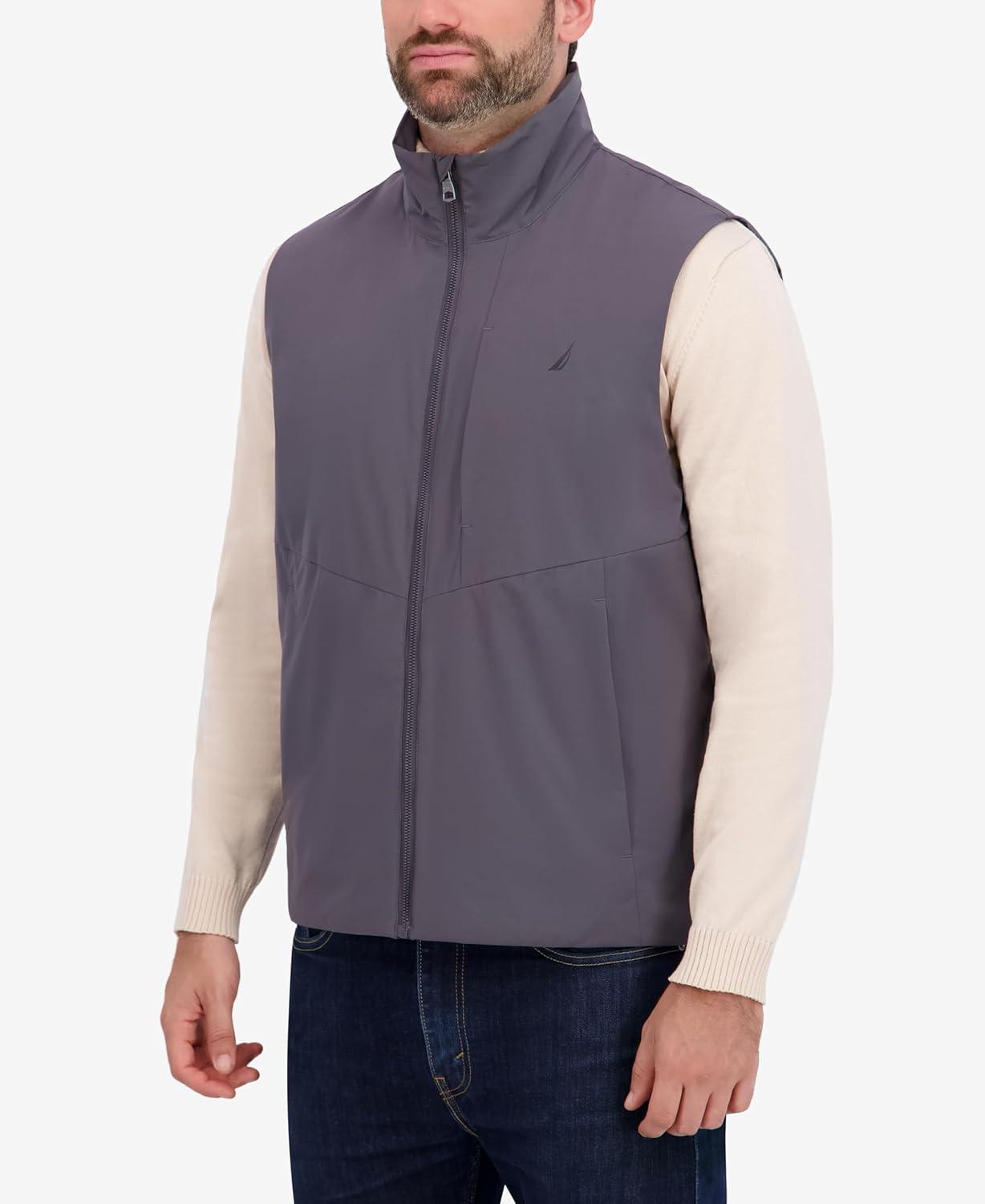 imageNautica Mens Lightweight Mechanical Stretch Softshell Vest Waterresistant Transitional LayerMetal Grey