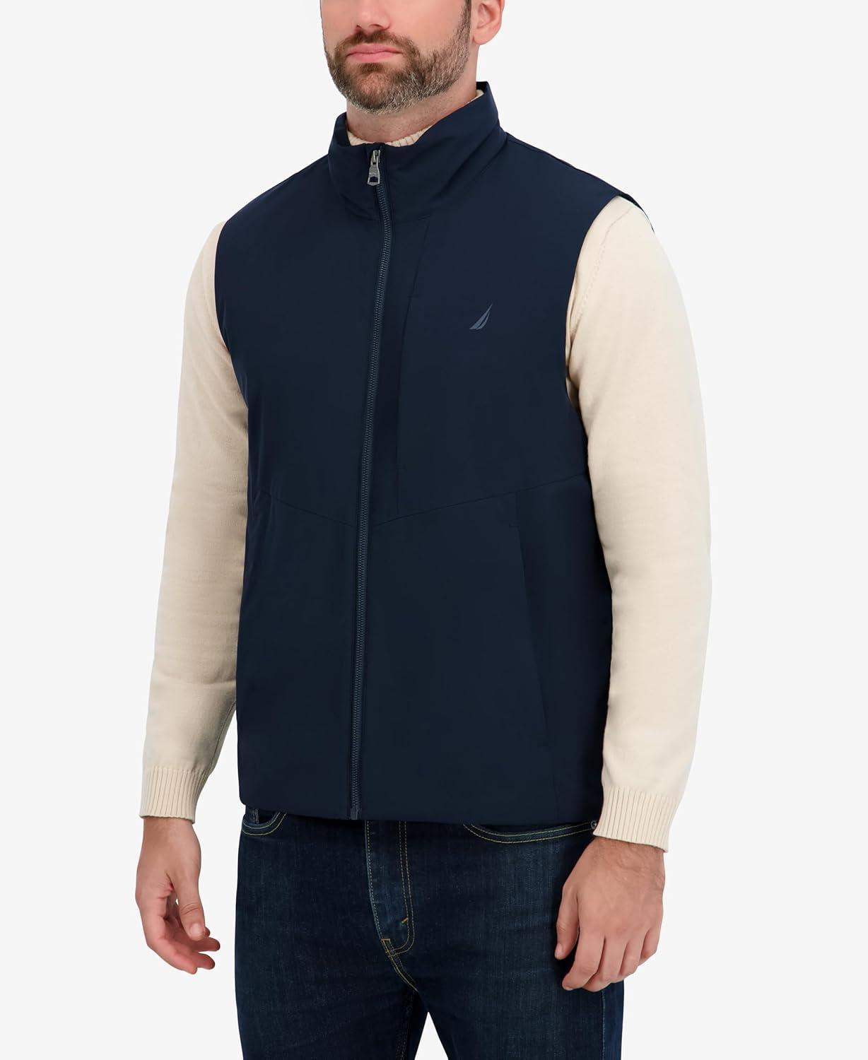 imageNautica Mens Lightweight Mechanical Stretch Softshell Vest Waterresistant Transitional LayerNavy