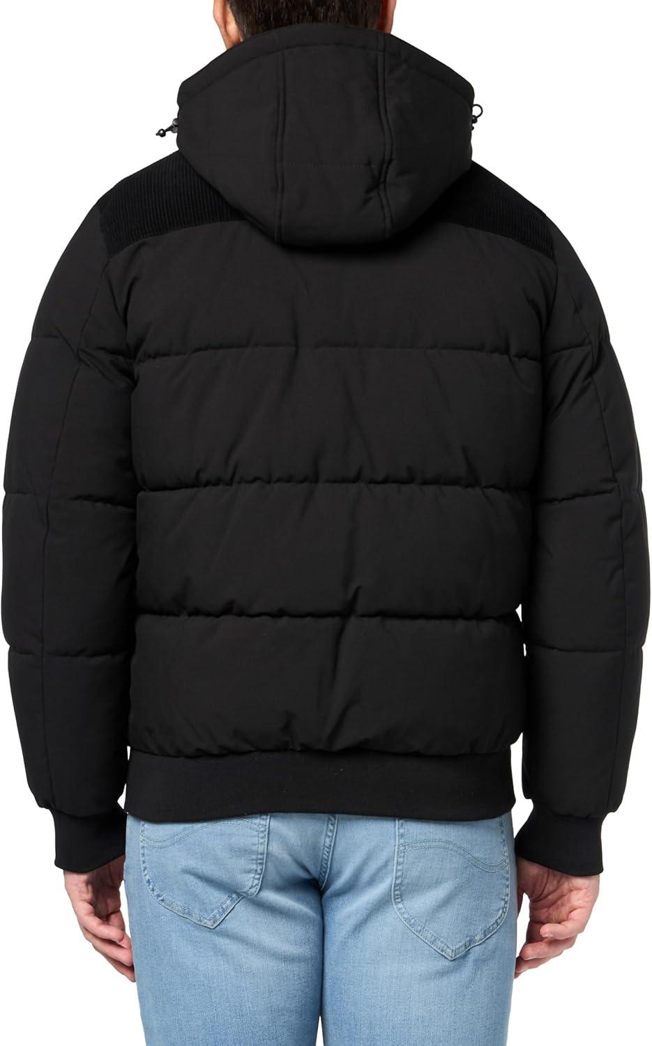 imageNautica Mens Lightweight Mix Media Bomber Jacket Mechanical Stretch WaterResistant CoatBlack