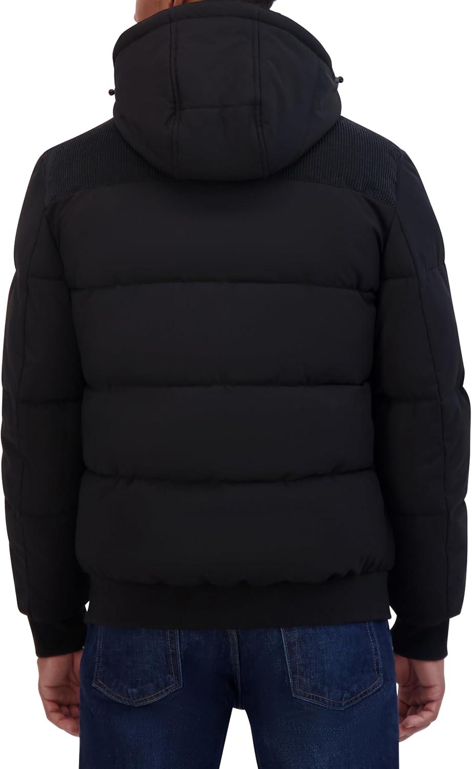 imageNautica Mens Lightweight Mix Media Bomber Jacket Mechanical Stretch WaterResistant CoatBlack