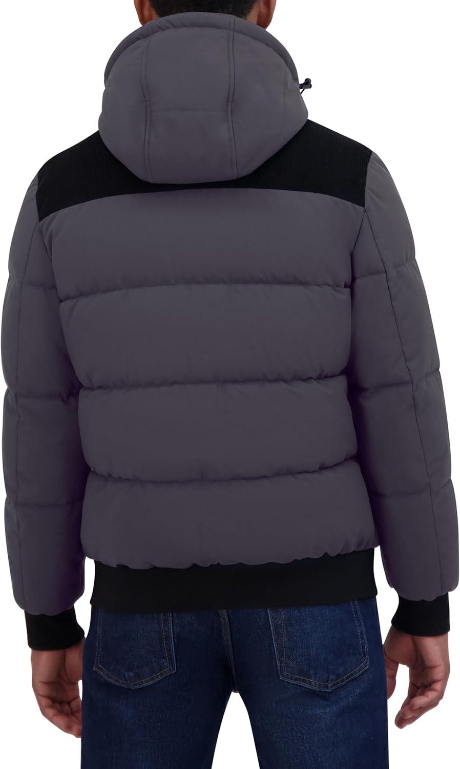 imageNautica Mens Lightweight Mix Media Bomber Jacket Mechanical Stretch WaterResistant CoatMetal Grey