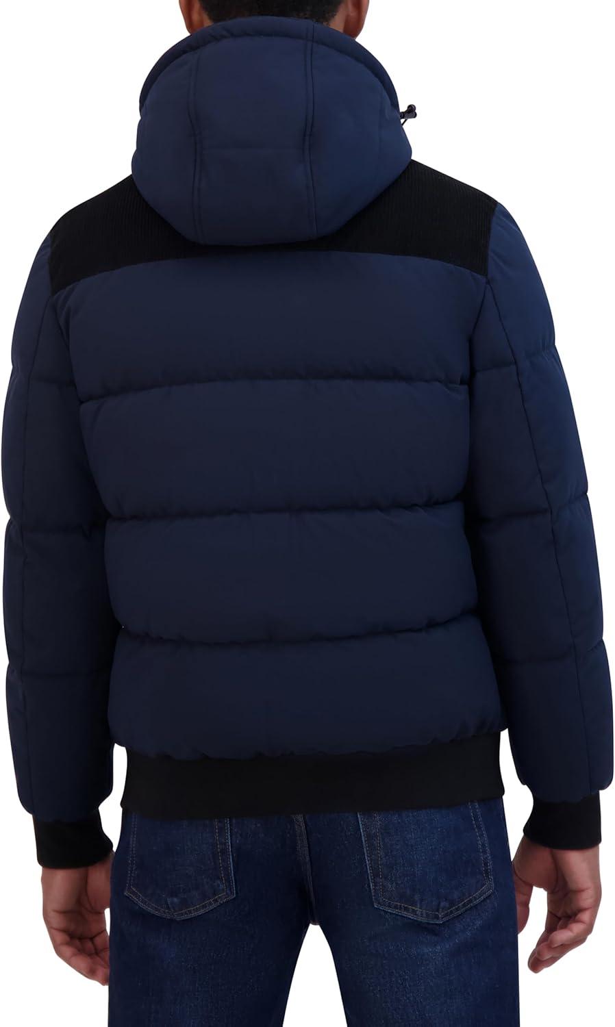 imageNautica Mens Lightweight Mix Media Bomber Jacket Mechanical Stretch WaterResistant CoatNavy