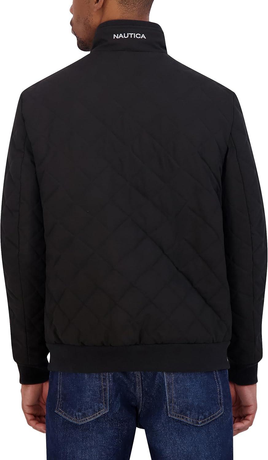 imageNautica Mens Lightweight Quilted Bomber Jacket Mechanical Stretch Wind amp WaterresistantBlack