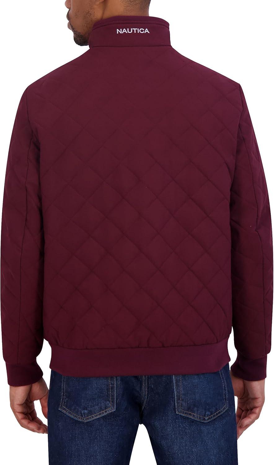 imageNautica Mens Lightweight Quilted Bomber Jacket Mechanical Stretch Wind amp WaterresistantBurg