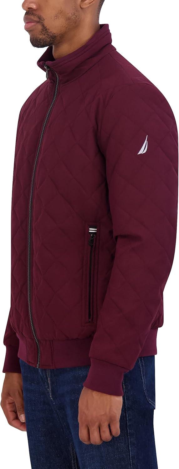 imageNautica Mens Lightweight Quilted Bomber Jacket Mechanical Stretch Wind amp WaterresistantBurg