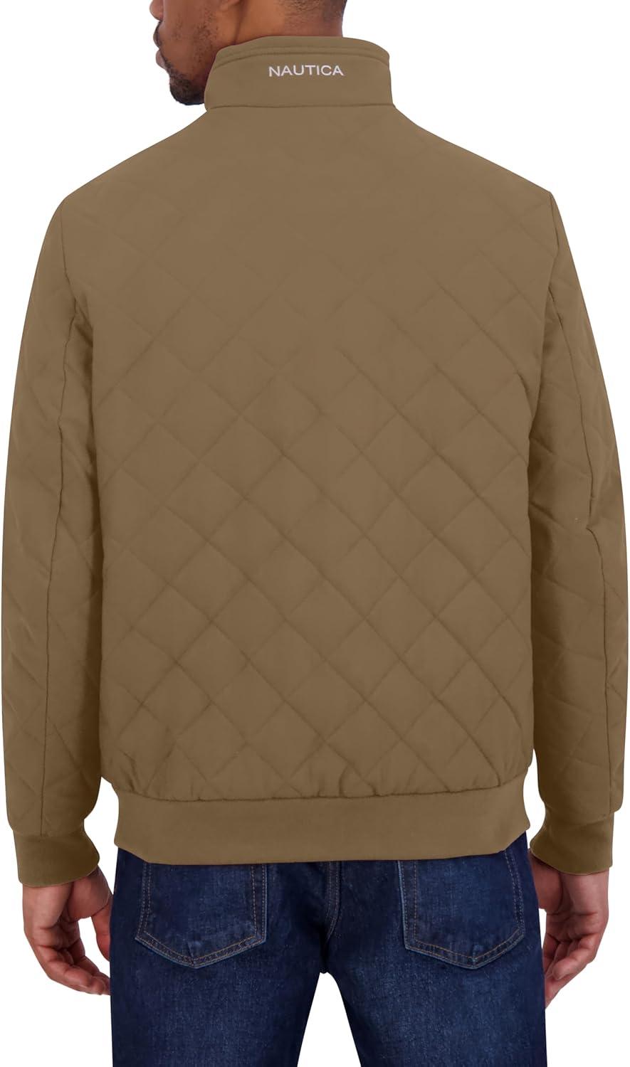imageNautica Mens Lightweight Quilted Bomber Jacket Mechanical Stretch Wind amp WaterresistantErmine