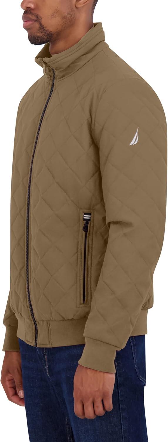 imageNautica Mens Lightweight Quilted Bomber Jacket Mechanical Stretch Wind amp WaterresistantErmine
