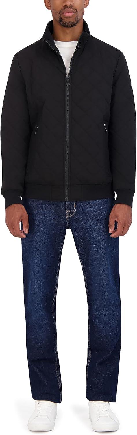 imageNautica Mens Lightweight Quilted Bomber Jacket Mechanical Stretch Wind amp WaterresistantJet