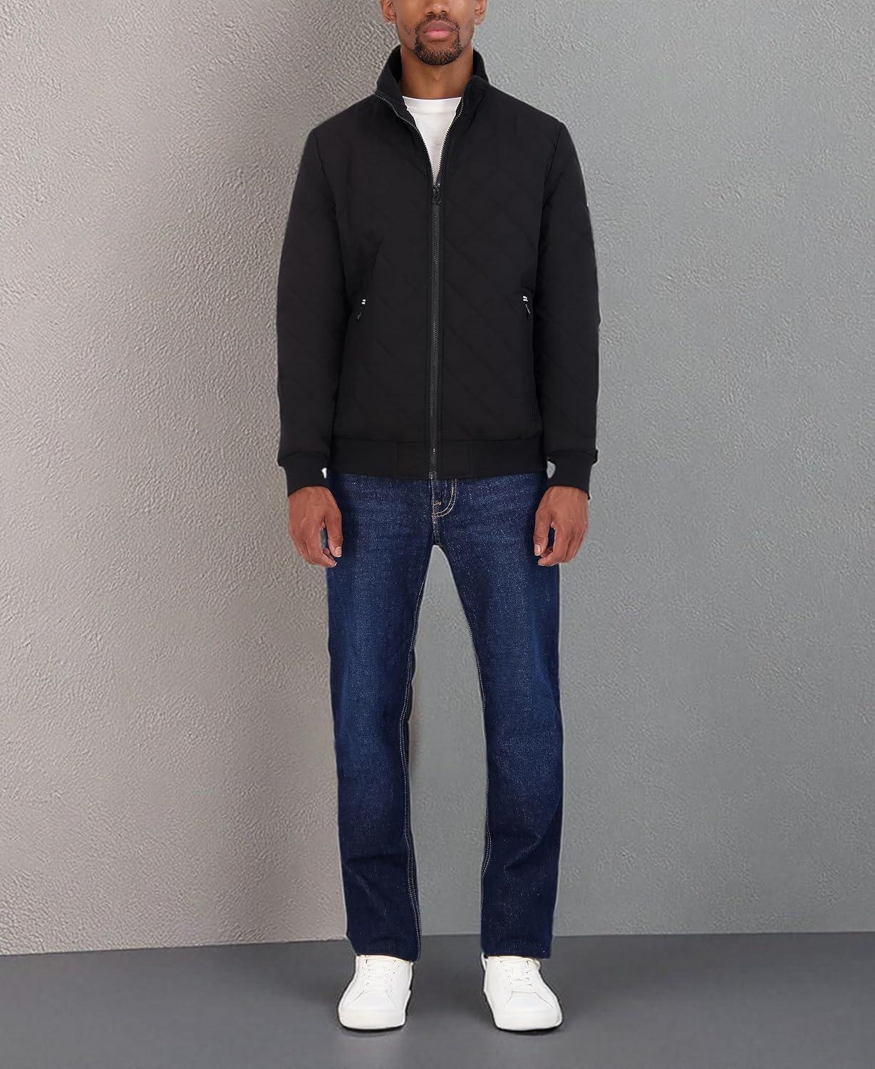 imageNautica Mens Lightweight Quilted Bomber Jacket Mechanical Stretch Wind amp WaterresistantJet
