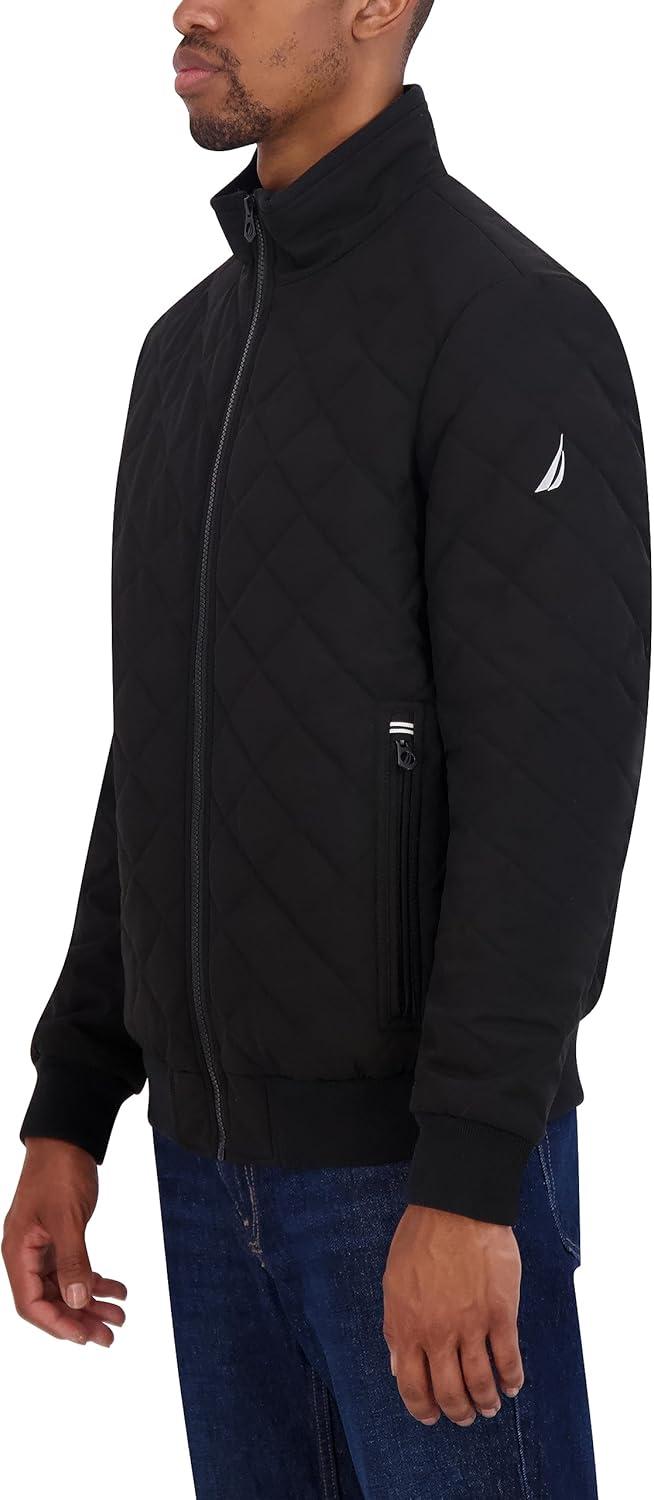 imageNautica Mens Lightweight Quilted Bomber Jacket Mechanical Stretch Wind amp WaterresistantJet