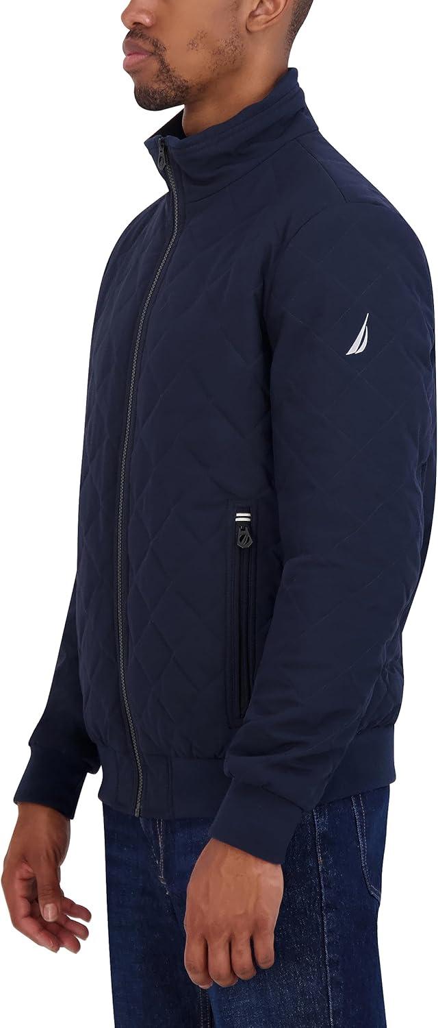 imageNautica Mens Lightweight Quilted Bomber Jacket Mechanical Stretch Wind amp WaterresistantOcean