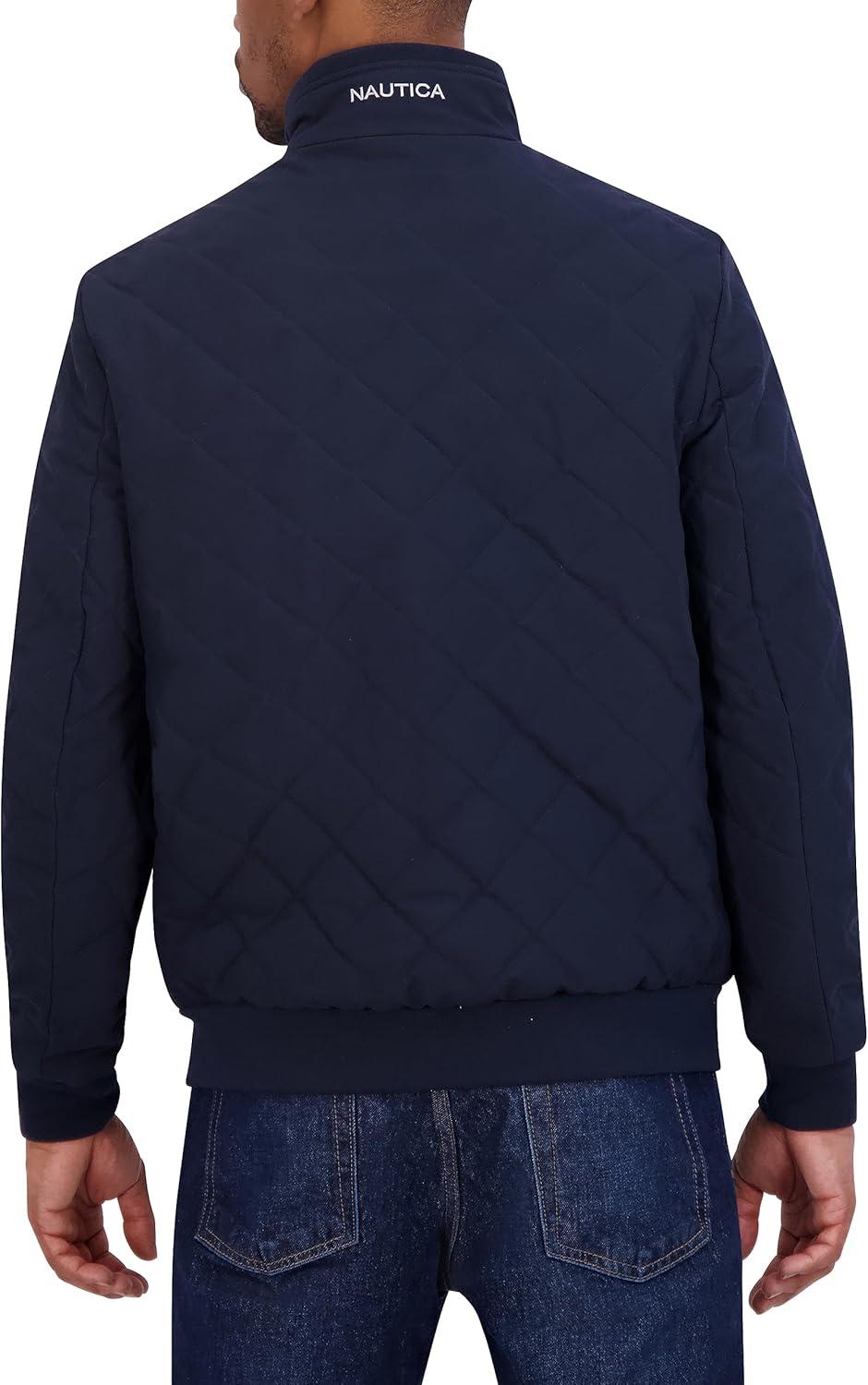 imageNautica Mens Lightweight Quilted Bomber Jacket Mechanical Stretch Wind amp WaterresistantOcean