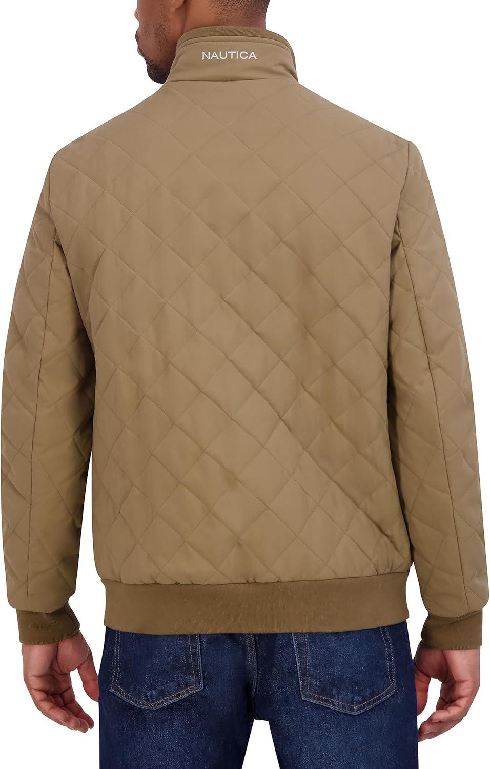imageNautica Mens Lightweight Quilted Bomber Jacket Mechanical Stretch Wind amp WaterresistantOtter