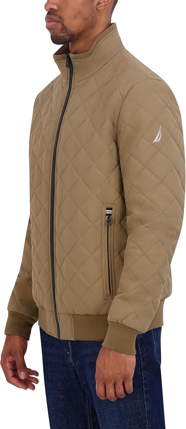 imageNautica Mens Lightweight Quilted Bomber Jacket Mechanical Stretch Wind amp WaterresistantOtter