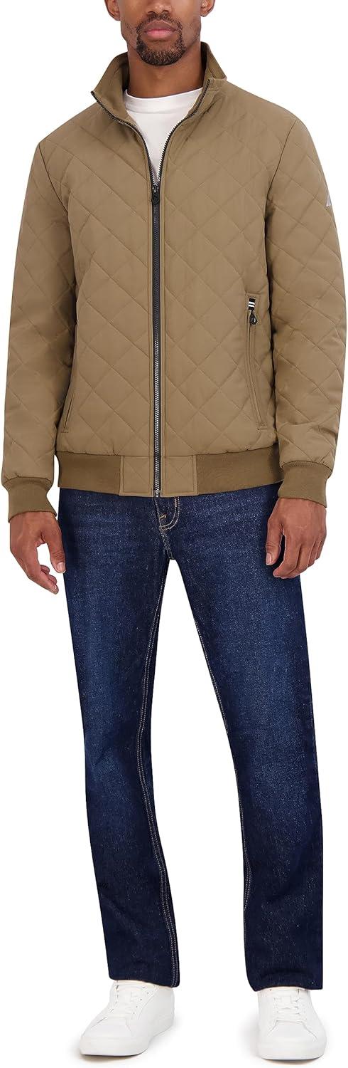 imageNautica Mens Lightweight Quilted Bomber Jacket Mechanical Stretch Wind amp WaterresistantOtter