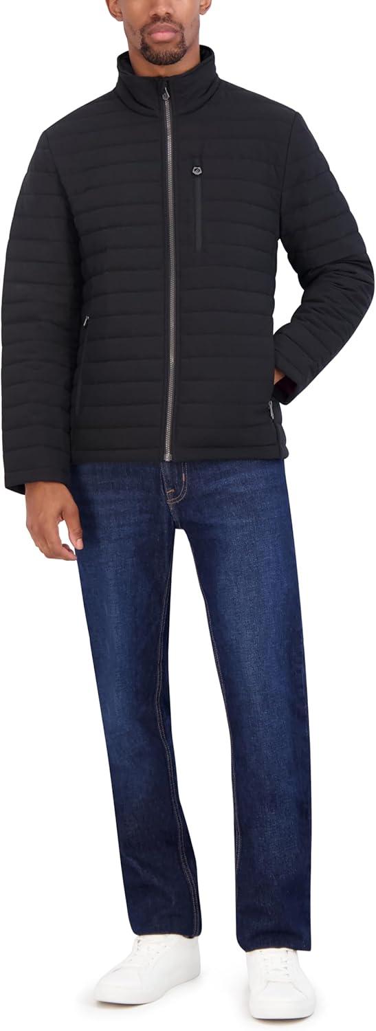 imageNautica Mens Lightweight Quilted Puffer Jacket Full Zip Transitional OuterwearBlack