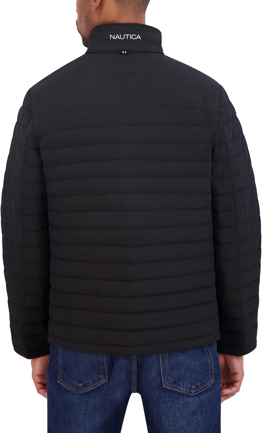imageNautica Mens Lightweight Quilted Puffer Jacket Full Zip Transitional OuterwearBlack