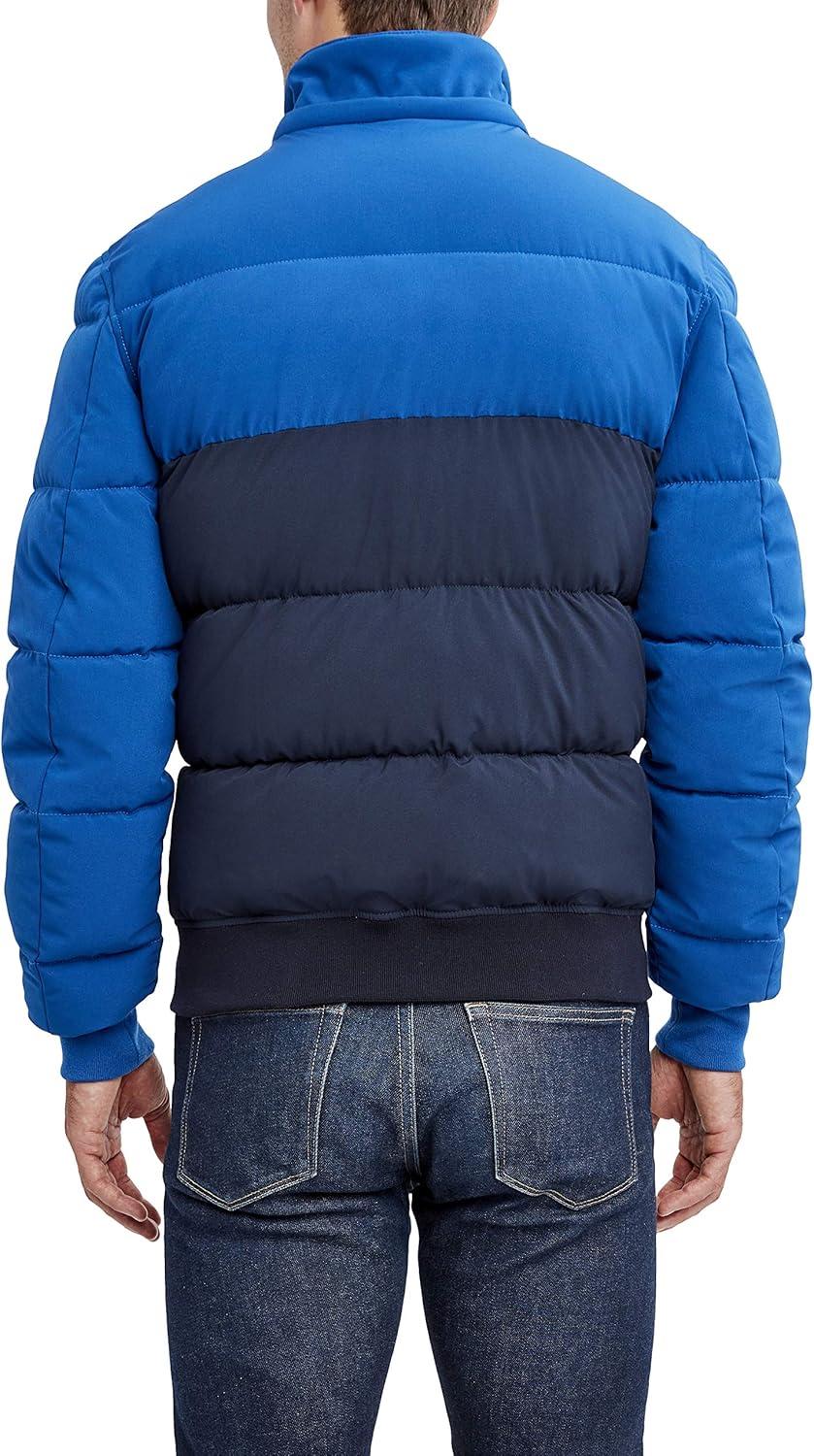imageNautica Mens Midweight Faux Memory Puffer Jacket Adjustable Hood Insulated Quilted Winter CoatBluNvy