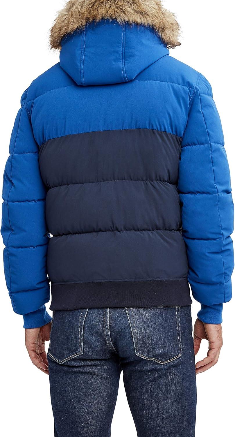 imageNautica Mens Midweight Faux Memory Puffer Jacket Adjustable Hood Insulated Quilted Winter CoatBluNvy