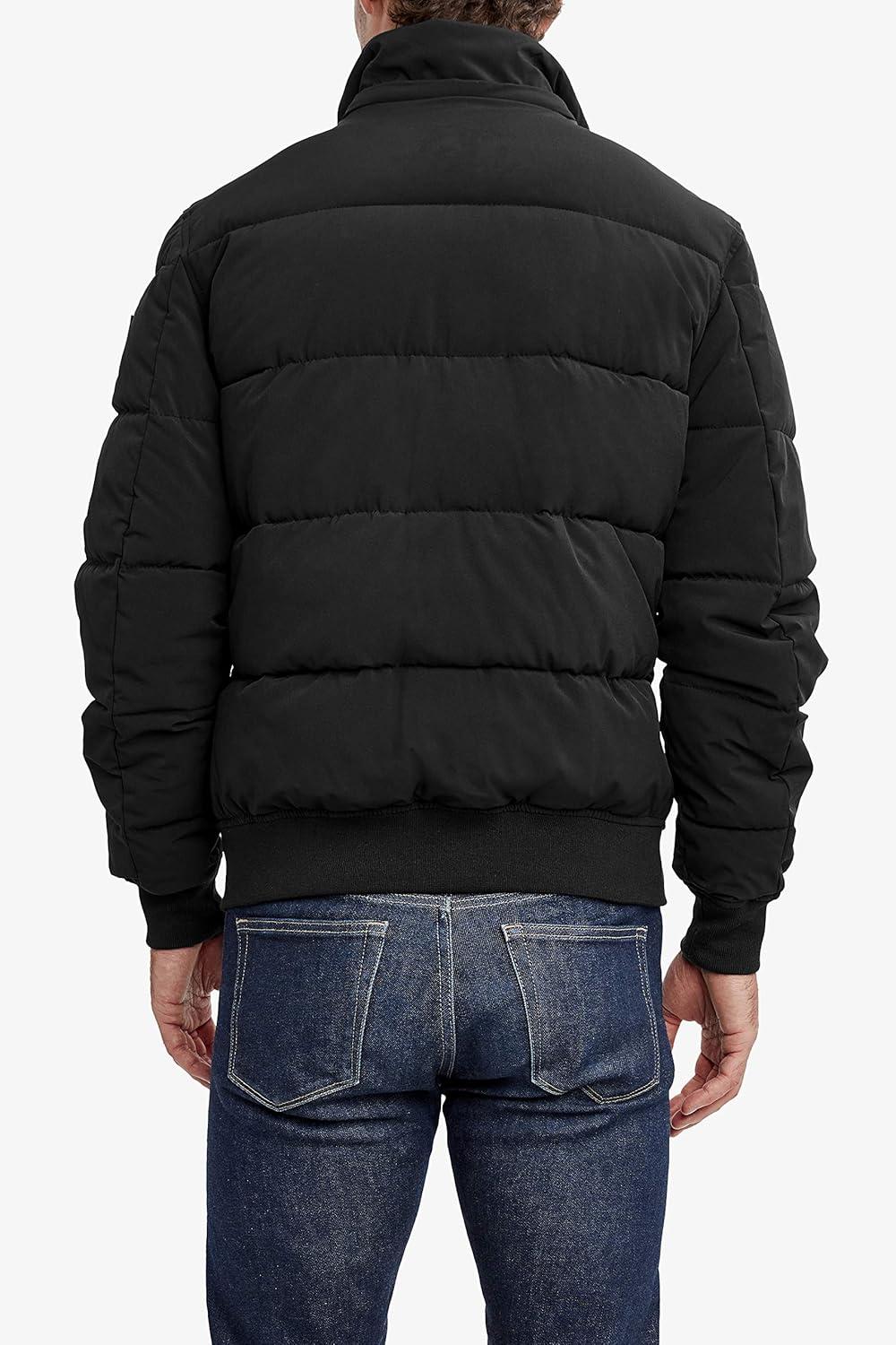 imageNautica Mens Midweight Faux Memory Puffer Jacket Adjustable Hood Insulated Quilted Winter CoatCaviar