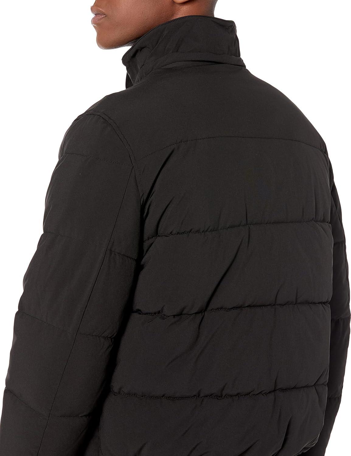 imageNautica Mens Midweight Faux Memory Puffer Jacket Adjustable Hood Insulated Quilted Winter CoatCaviar