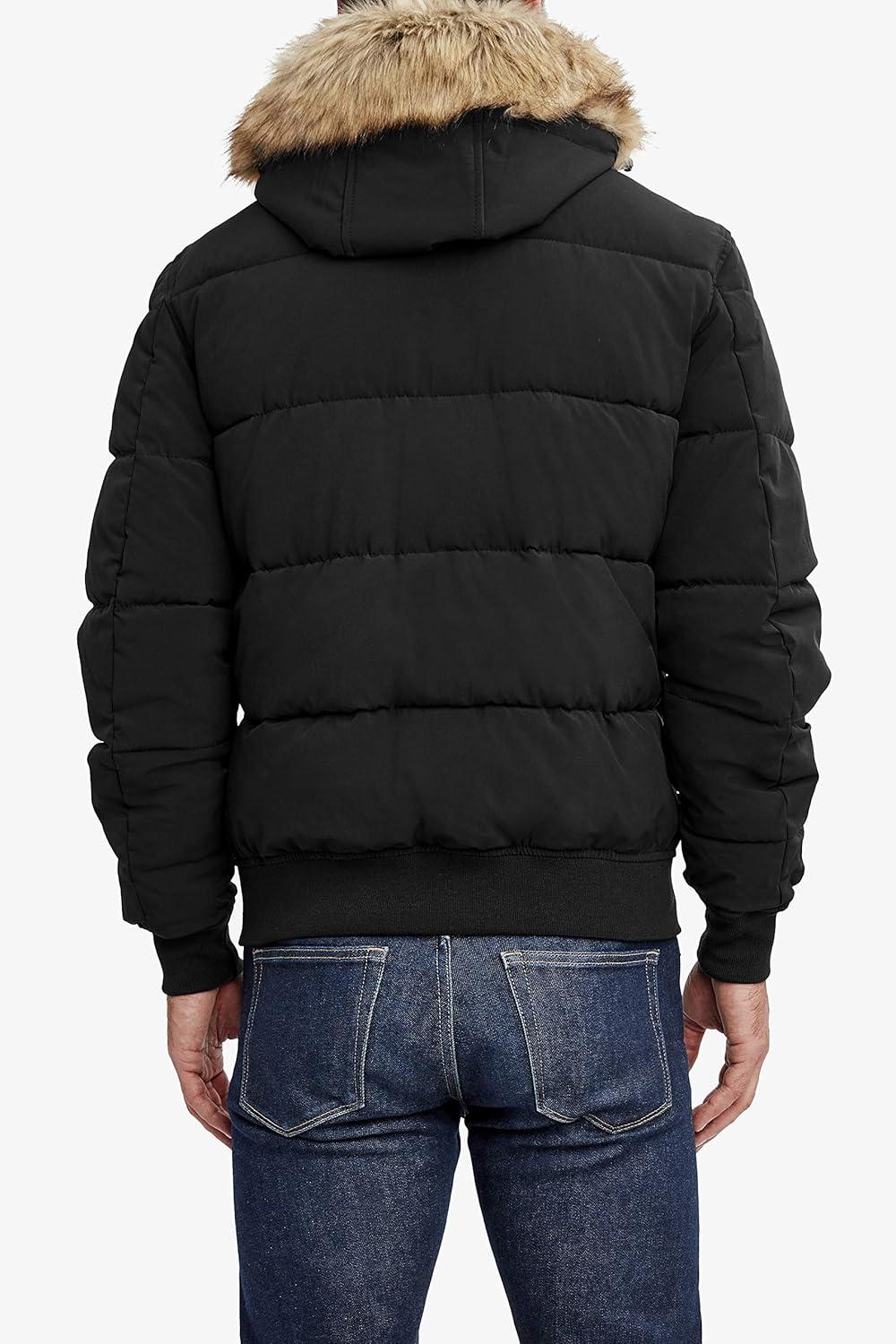 imageNautica Mens Midweight Faux Memory Puffer Jacket Adjustable Hood Insulated Quilted Winter CoatCaviar