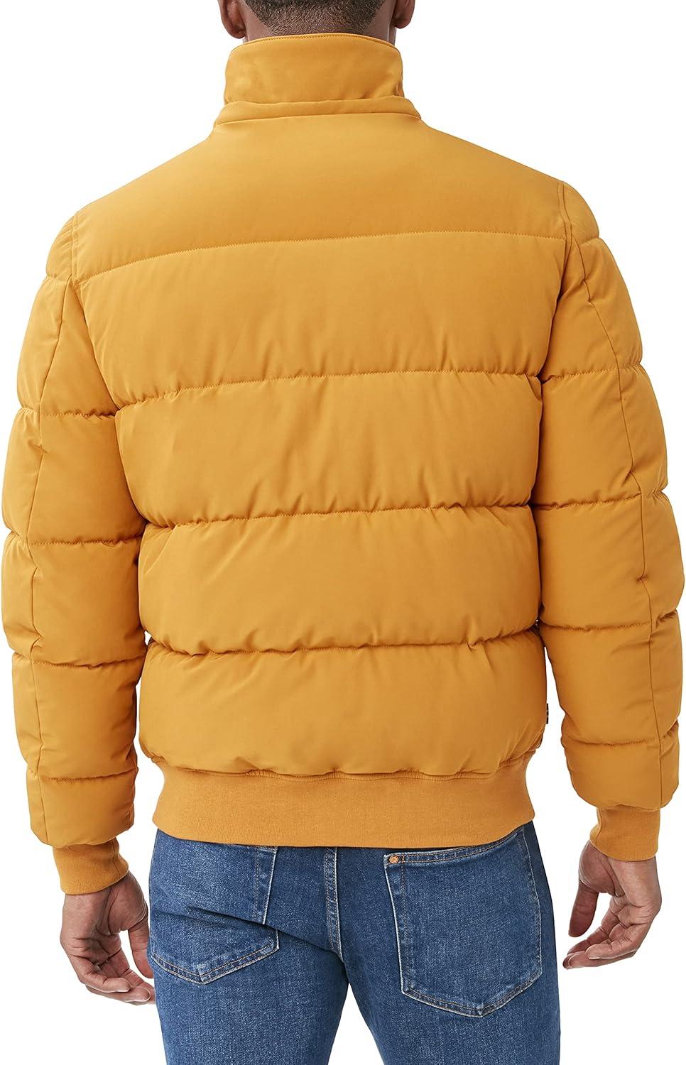 imageNautica Mens Midweight Faux Memory Puffer Jacket Adjustable Hood Insulated Quilted Winter CoatCitrus