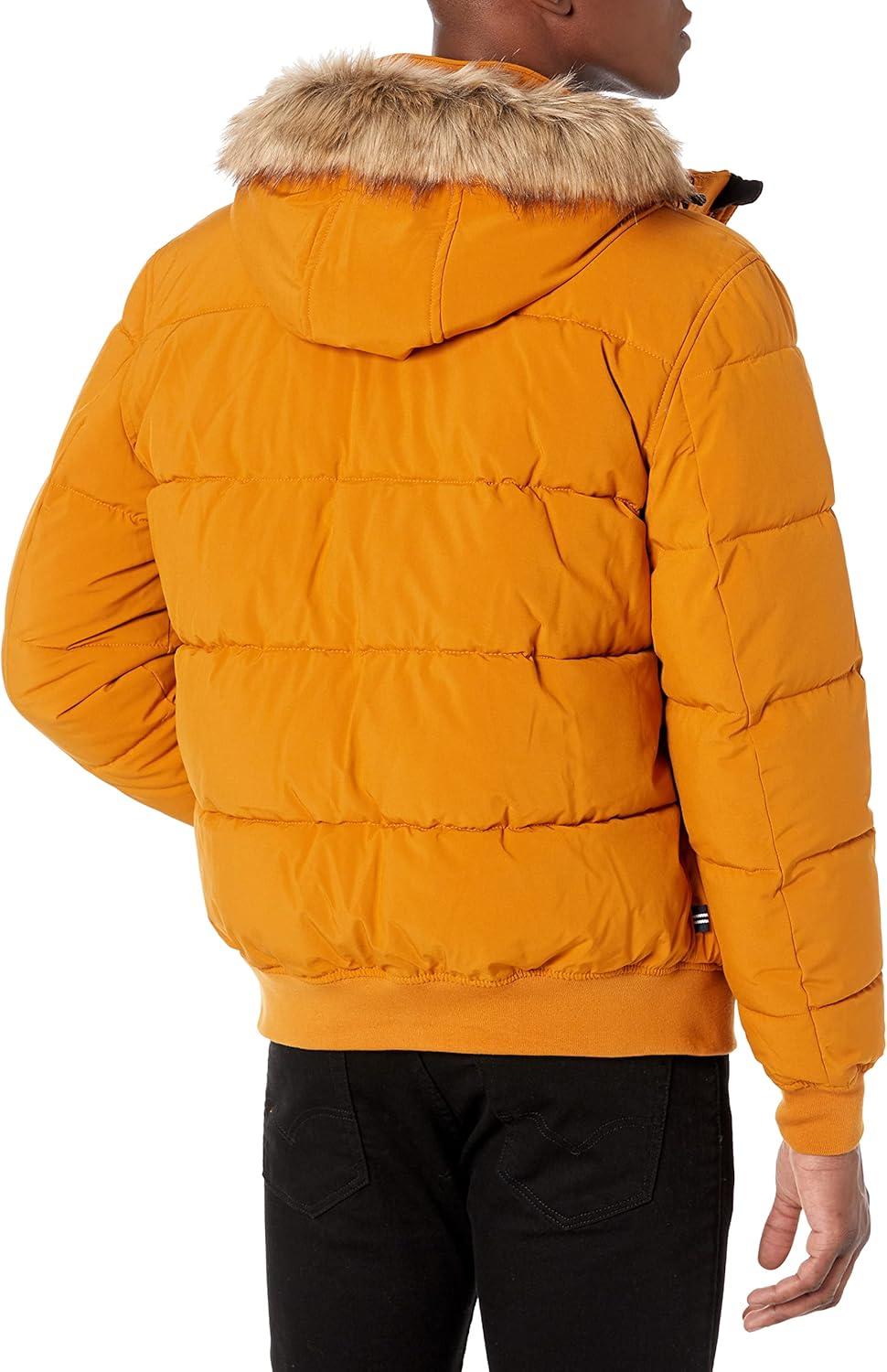 imageNautica Mens Midweight Faux Memory Puffer Jacket Adjustable Hood Insulated Quilted Winter CoatCitrus