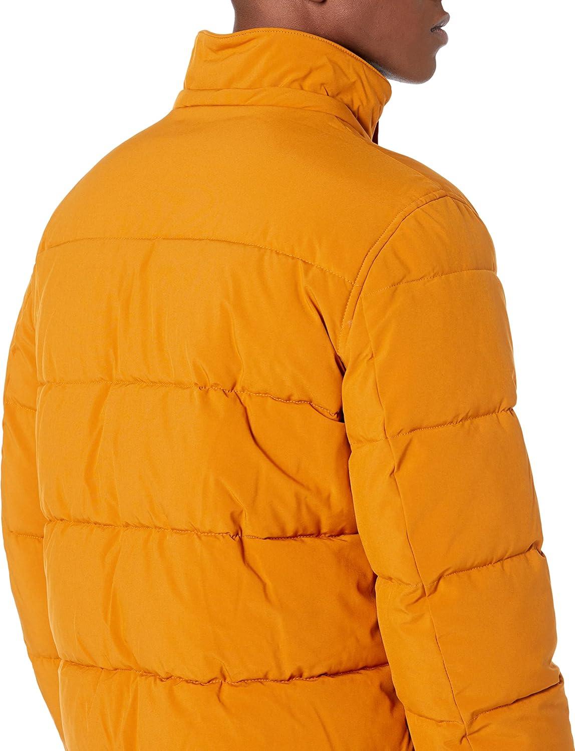 imageNautica Mens Midweight Faux Memory Puffer Jacket Adjustable Hood Insulated Quilted Winter CoatCitrus