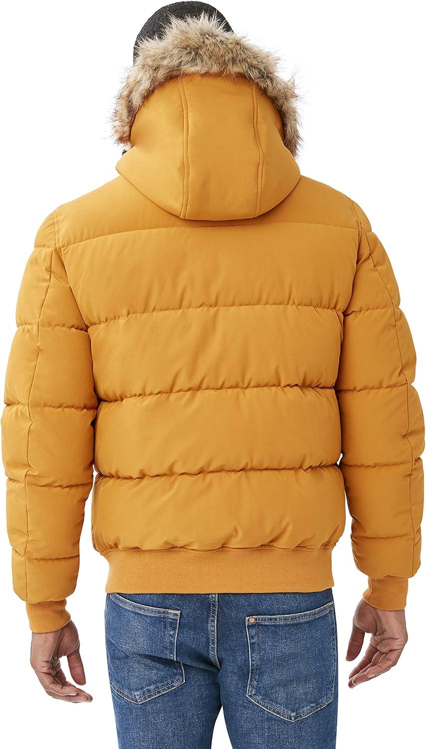 imageNautica Mens Midweight Faux Memory Puffer Jacket Adjustable Hood Insulated Quilted Winter CoatCitrus
