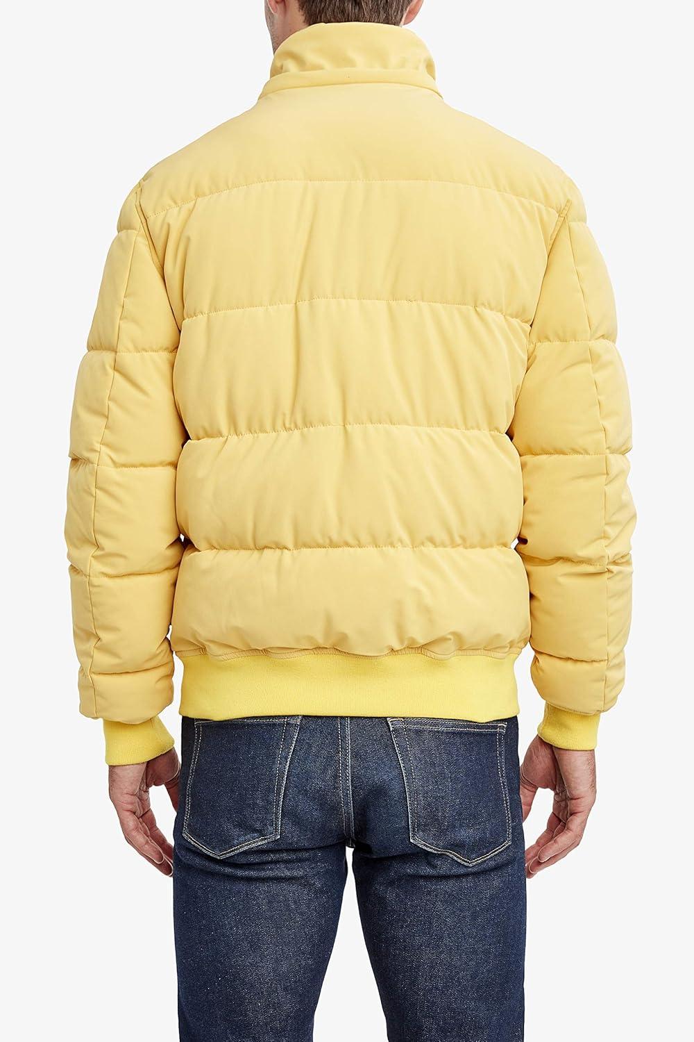 imageNautica Mens Midweight Faux Memory Puffer Jacket Adjustable Hood Insulated Quilted Winter CoatMustard