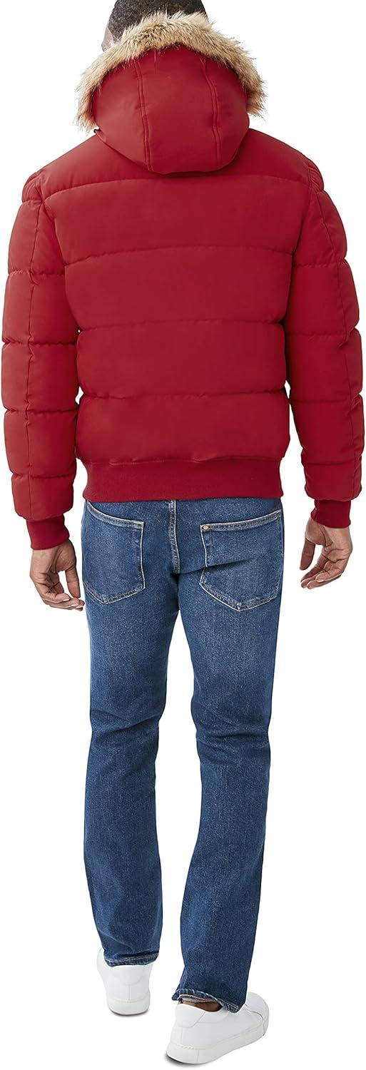 imageNautica Mens Midweight Faux Memory Puffer Jacket Adjustable Hood Insulated Quilted Winter CoatRuby