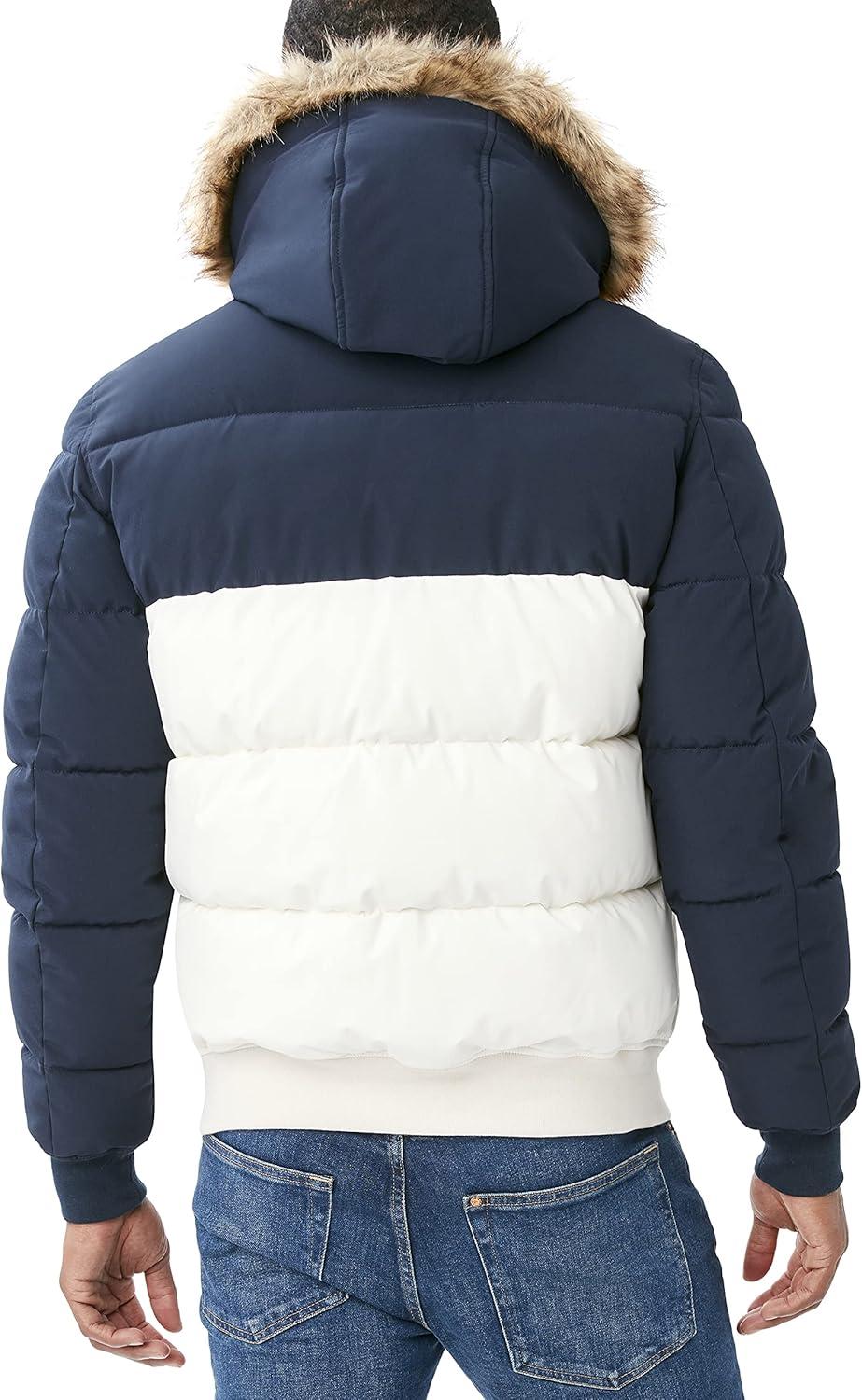 imageNautica Mens Midweight Faux Memory Puffer Jacket Adjustable Hood Insulated Quilted Winter CoatSail