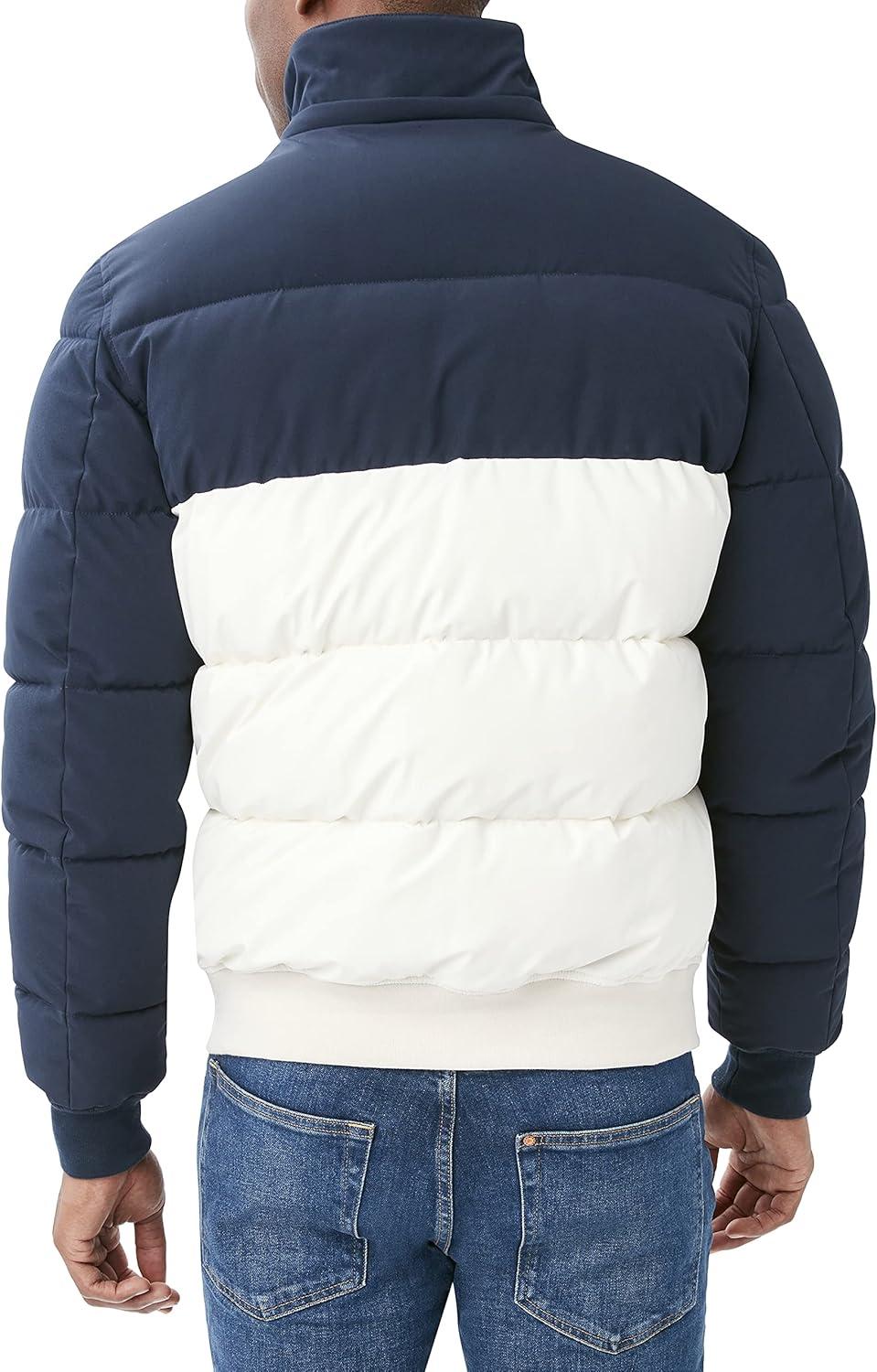 imageNautica Mens Midweight Faux Memory Puffer Jacket Adjustable Hood Insulated Quilted Winter CoatSail