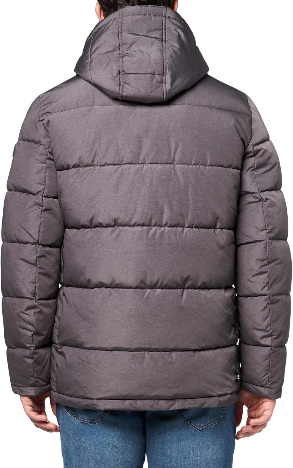 imageNautica Mens Midweight Quilted Faux Memory Puffer Jacket Adjustable Hood Insulated Winter CoatHeather Grey
